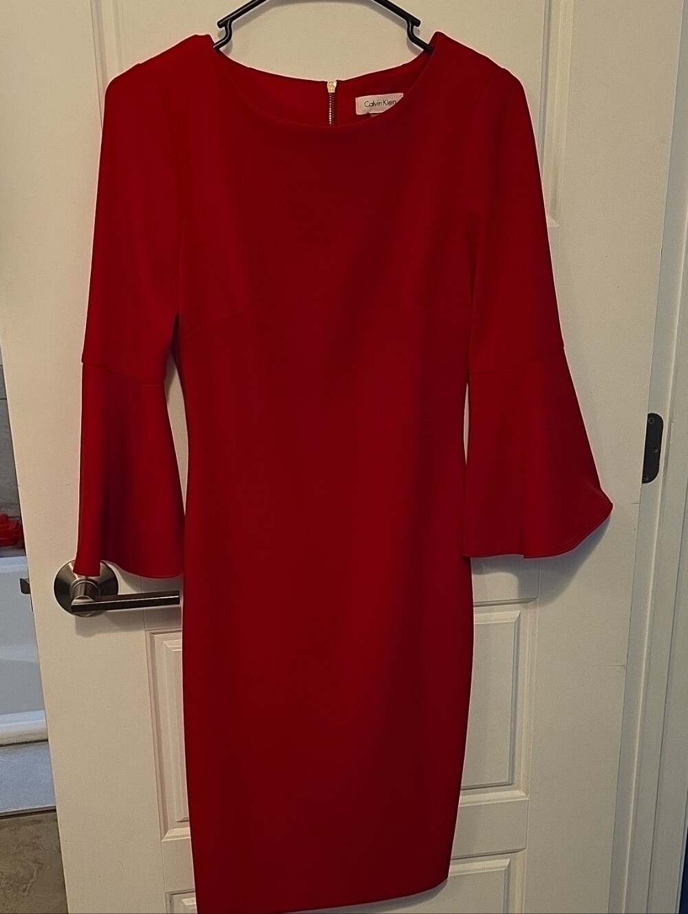Calvin Klein Red Bell-Sleeve Sheath Midi Dress
